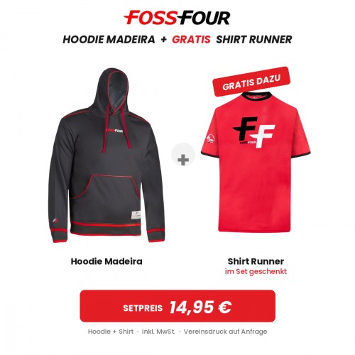 FOSSFOUR Set: Hoodie Madeira + GRATIS Shirt Runner – Schwarz/Rot