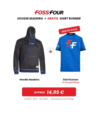 FOSSFOUR Set: Hoodie Madeira + FREE Runner Shirt – black/royal