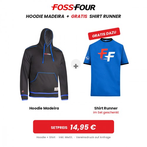 FOSSFOUR Set: Hoodie Madeira + GRATIS Shirt Runner – Schwarz/Royal