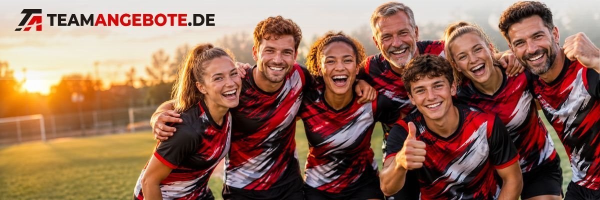 Zufriedenes Team in individueller Teamwear von TeamAngebote.de