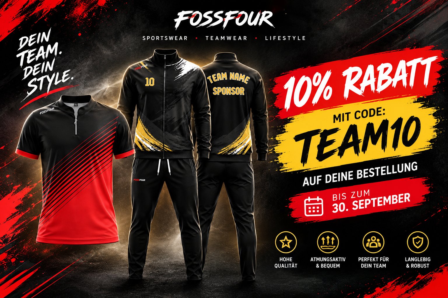 FOSSFOUR Teamwear: Trikot und Trainingsanzug – 10 % Rabatt mit Code TEAM10 bis 30. September