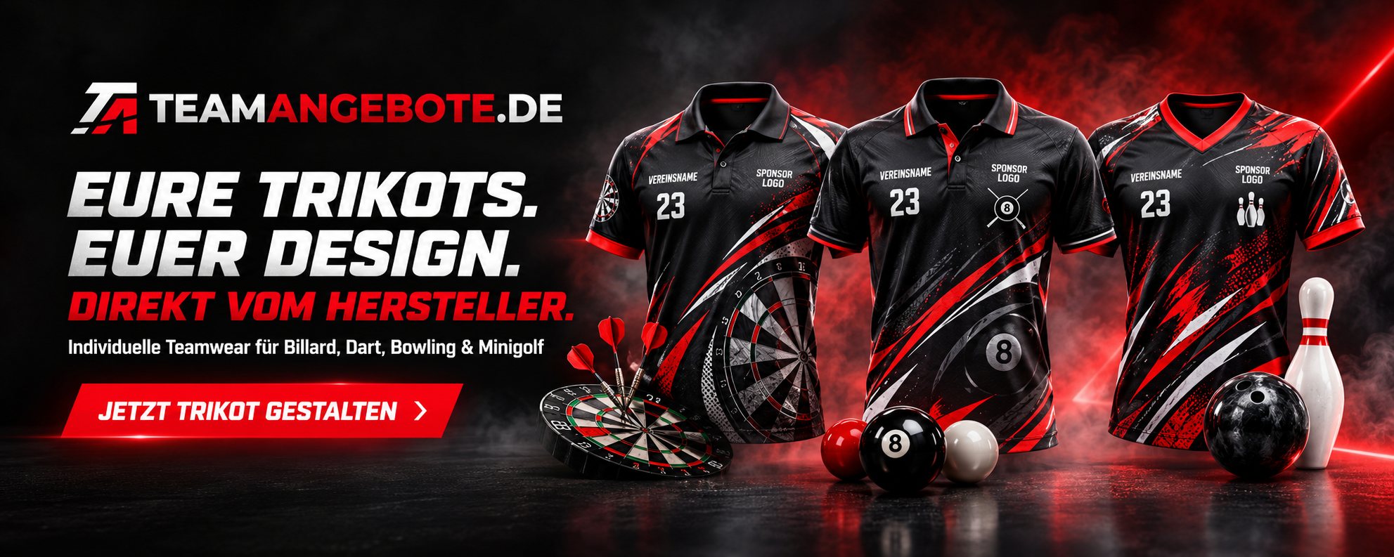 TeamAngebote.de – Eure Trikots. Euer Design. Direkt vom Hersteller. Individuelle Teamwear für Billard, Dart, Bowling & Minigolf