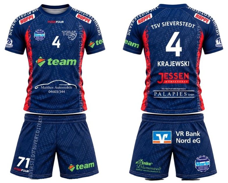Entwurf Heimtrikot und Hose TSV Sieverstedt, Vorder- und Rückseite