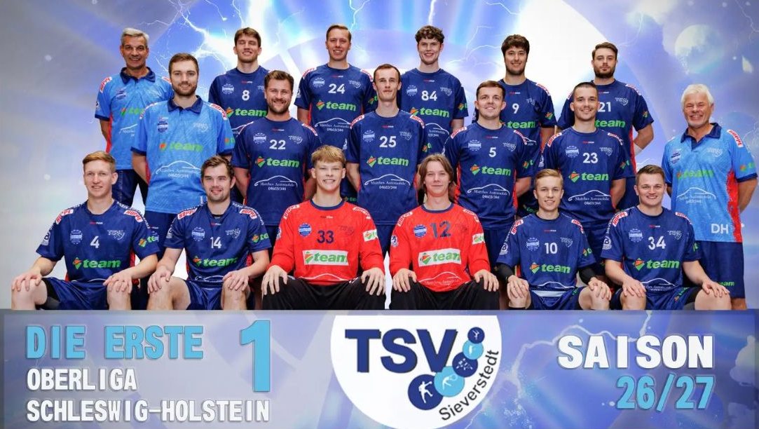 Mannschaftsfoto der ersten Handball-Herren des TSV Sieverstedt, Oberliga Schleswig-Holstein, Saison 26/27